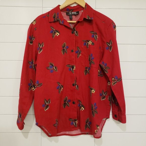 Vintage SK Wear red floral long sleeve button down size medium - Picture 6 of 7